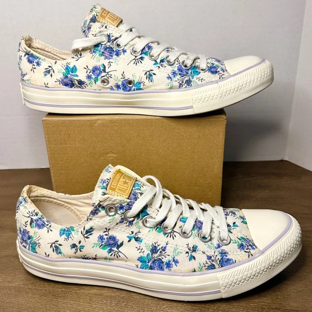 Converse All Star Low Top Floral Lavender Print Canvas Sneakers Womens Size 10.5 - Picture 1 of 7